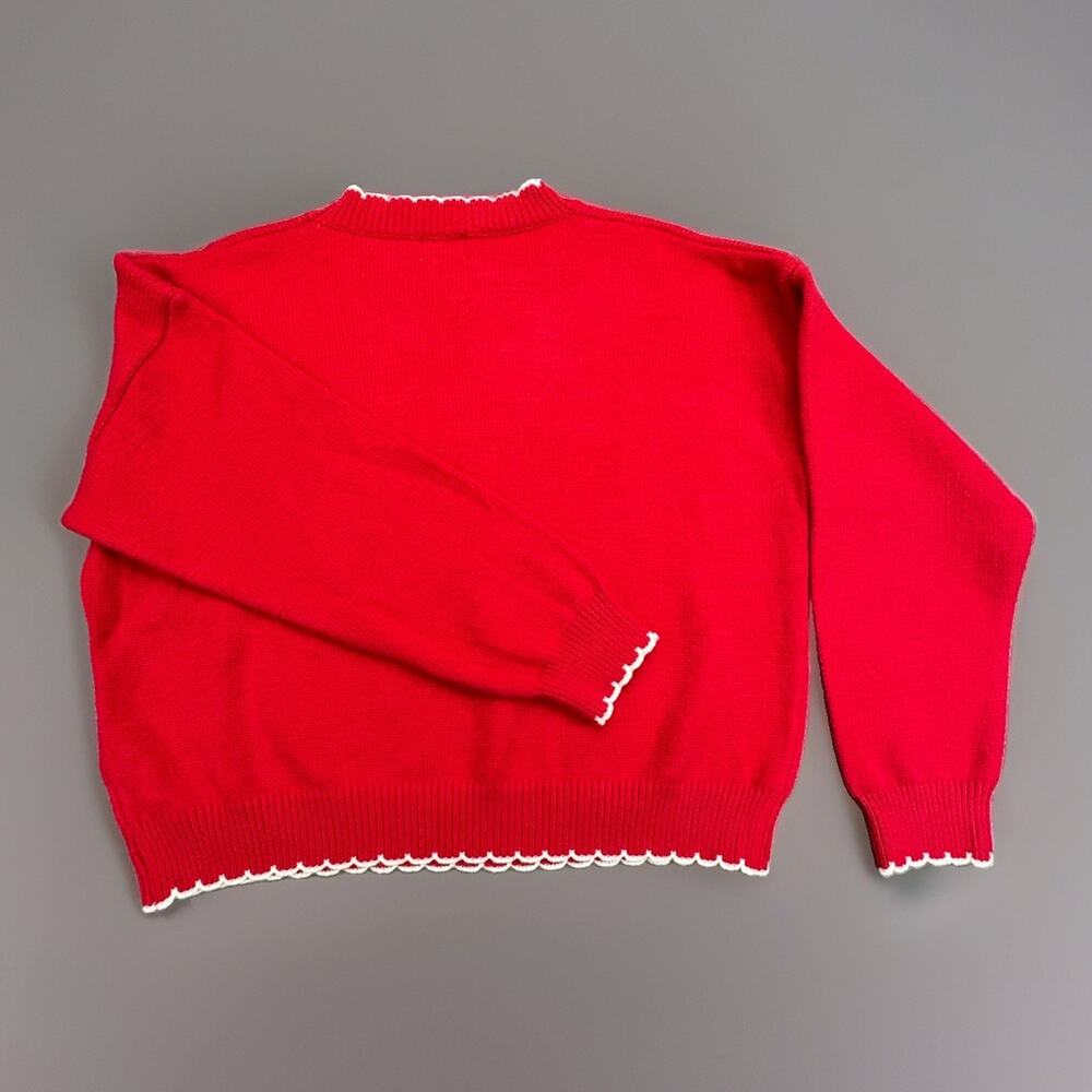 Luna Ivy Red Swan Knit Crop 'ish' Sweater Scalloped Trim Women Size Medium - Picture 2 of 8